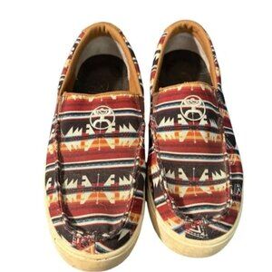 Mens Slip-On Shoes With Aztec Print Canvas & Suede Accents Size 10
